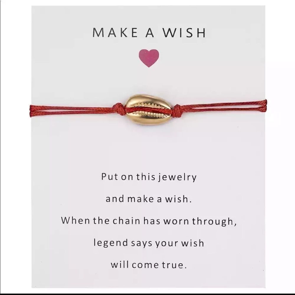 RED Make A Wish Cord Cowrie Bracelet